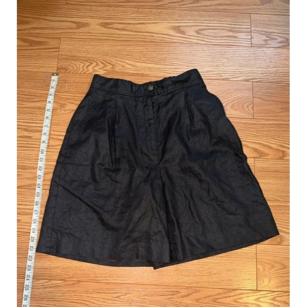 vintage pleated black linen shorts